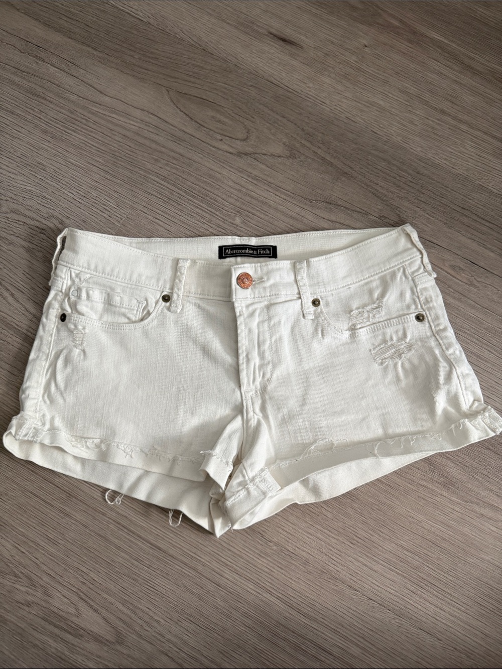 Abercrombie & Fitch White Denim Rolled Hem Shorts